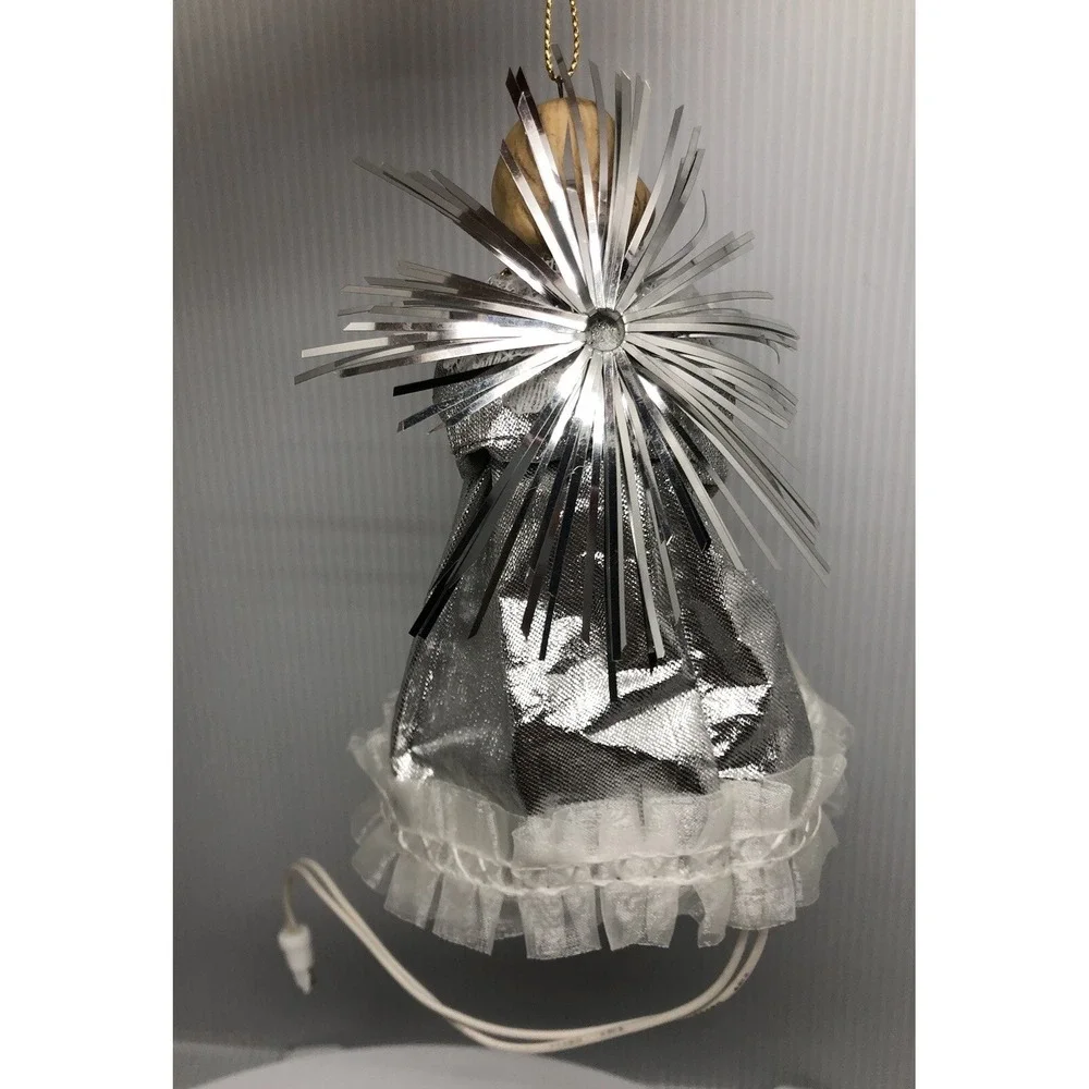 Christmas Ornament Victorian‎ Silver Angel Light Plug Into String of Lights